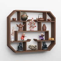 New Chinese Bogu Frame Solid Wood Wall-mounted Upper Wall Multi-Treasure Cabinet Antique Shelf Living Room Partition Brief Modern Shelve