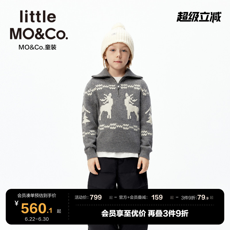 Parent-Child Clothing - 100% Sheep Wool Little Moco Children's Clothing Winter Clothing for Boys and Girls Christmas Reindeer Sweater