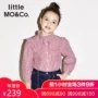 Littlemoco mùa thu cô gái mới áo sơ mi dài tay bằng gỗ xù cổ cao sọc áo áo sơ mi thô cho bé trai