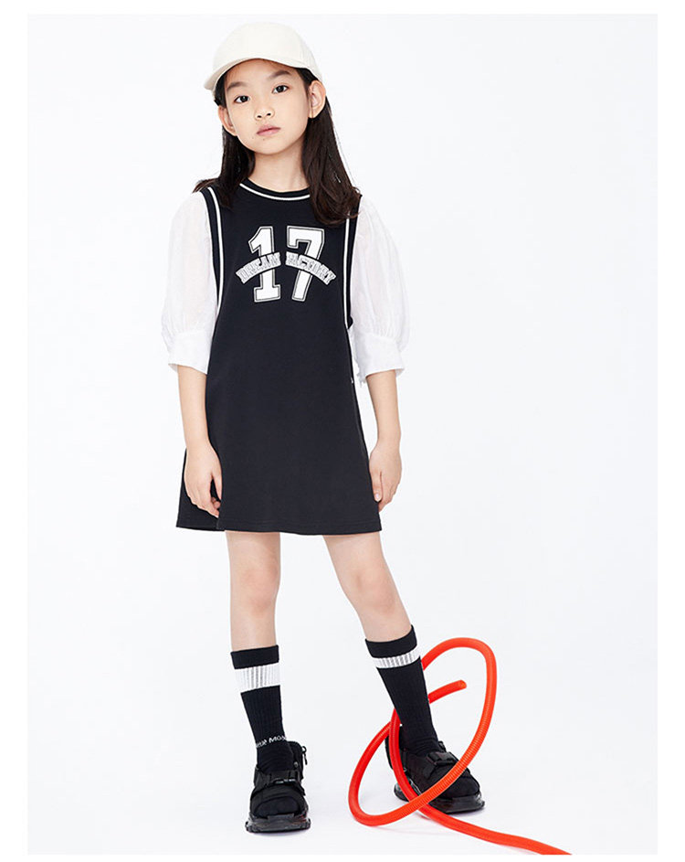 платье little moco童装夏装儿童裙子女童假两件短袖连衣裙洋气女中大童 mo&co.