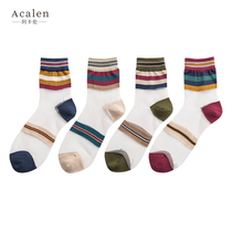 Transparent card stockings childrens stockings Japanese and Korean Academy style two bars glass silk socks womens spring summer thin womens socks