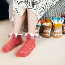 Fun clown coral velvet socks women thicken warm sleep socks Autumn and winter towel socks Home floor socks Parent-child socks
