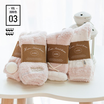 Coral velvet home floor sleeping socks Autumn and winter thickened socks womens tube socks Japanese plus velvet warm confinement socks