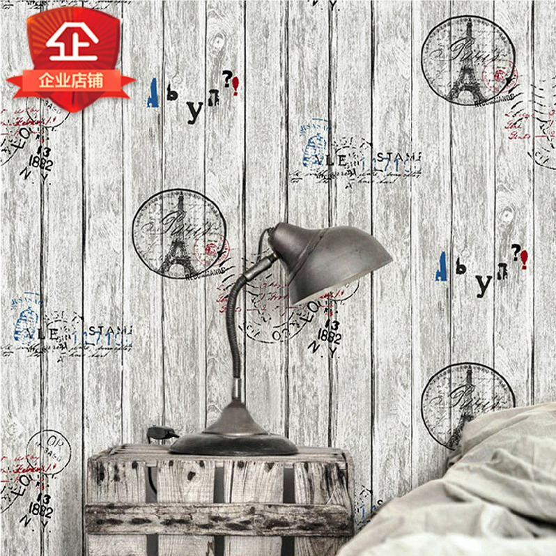 Wallpaper non-self-adhesive non-glue without back glue brush glue home imitation wood grain white wood plank retro non-woven wallpaper