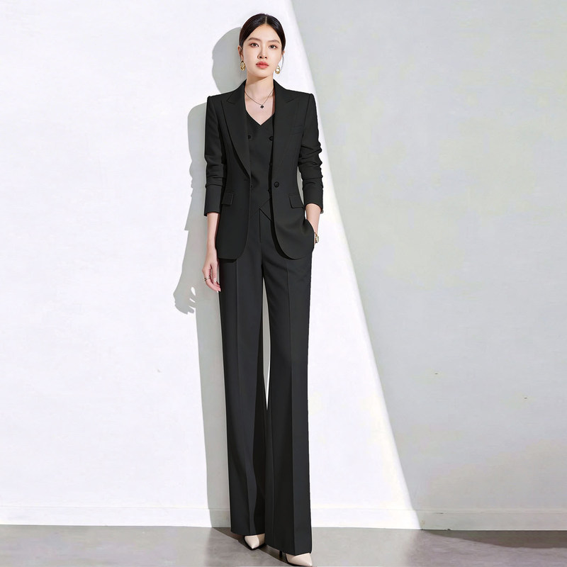 Business Black Suit Set for Women, Long-Sleeved, Summer Thin Style, High-End, Elegant, Lawyer, Lecturer, Conference, Professional Suit Business Black Suit Set for Women, Long-Sleeved, Summer Thin Style, High-End, Elegant, Lawyer, Lecturer, Conference, Professional Suit