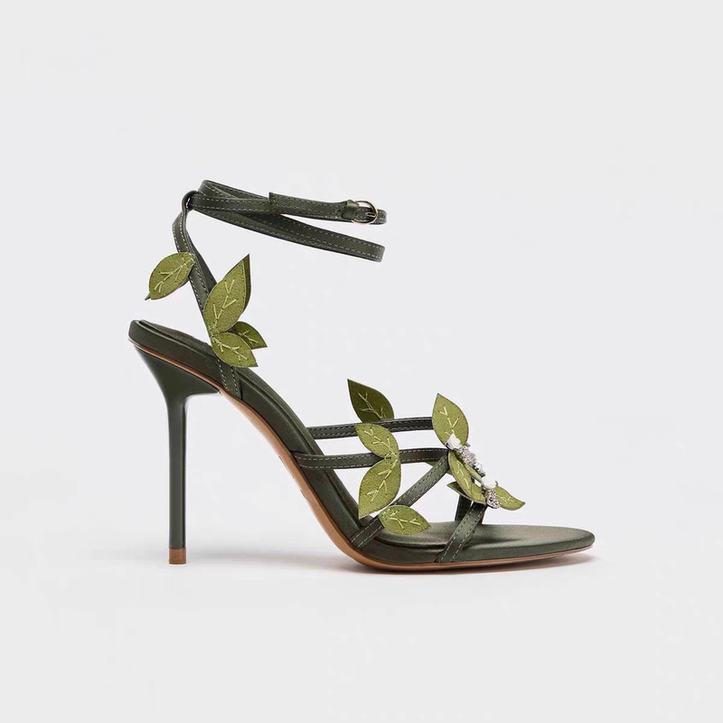 Za Women's Shoes 2025 Summer New Women's Shoes Gold Flower Decoration High Heels High-End Design Stiletto Open-Toe Slimming Sandals