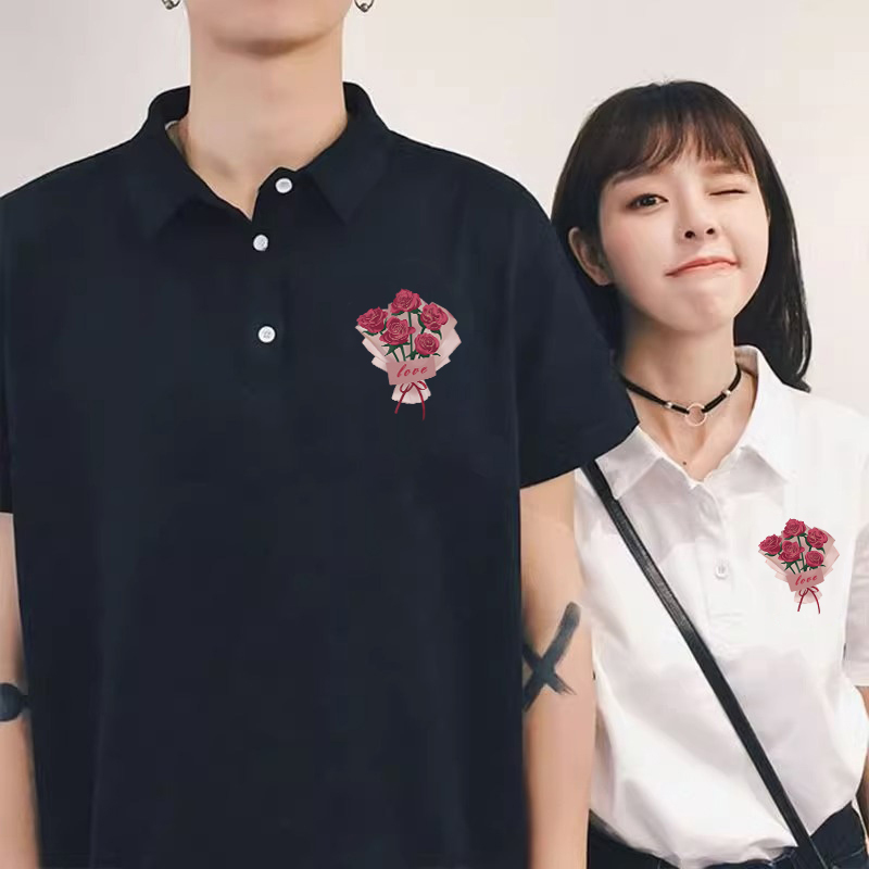 Matching Couple Outfits Rose Bouquet Couple Polo Shirts Short-Sleeve T-Shirts 2026 New Style for Marriage Registration and Wedding Photos