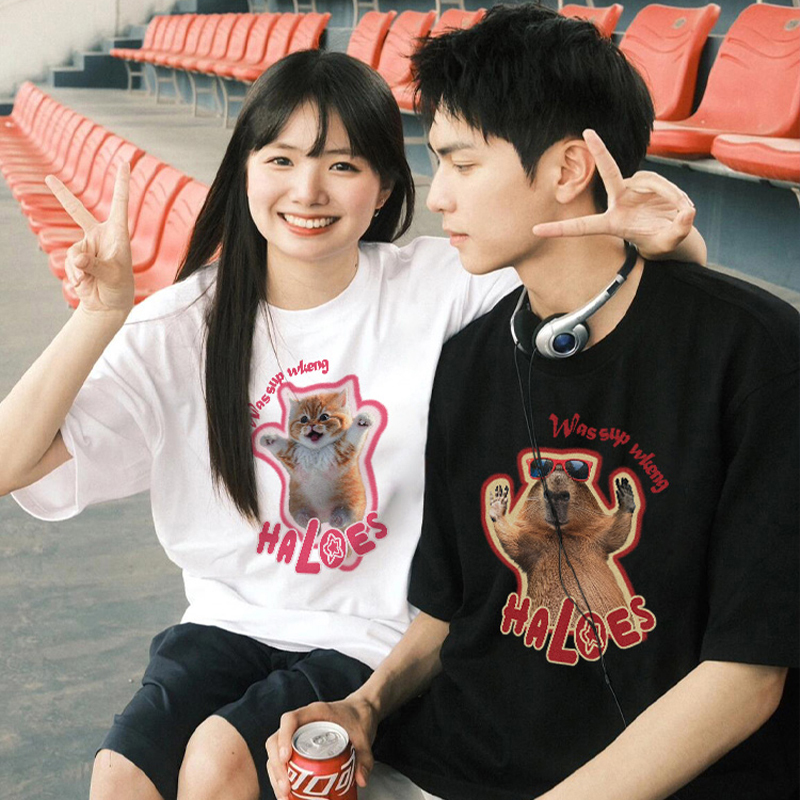 Couple's Summer Outfit Cat Capybara Trendy Brand Short-Sleeve T-Shirt 2026 New High-End Pure Cotton Top for Women
