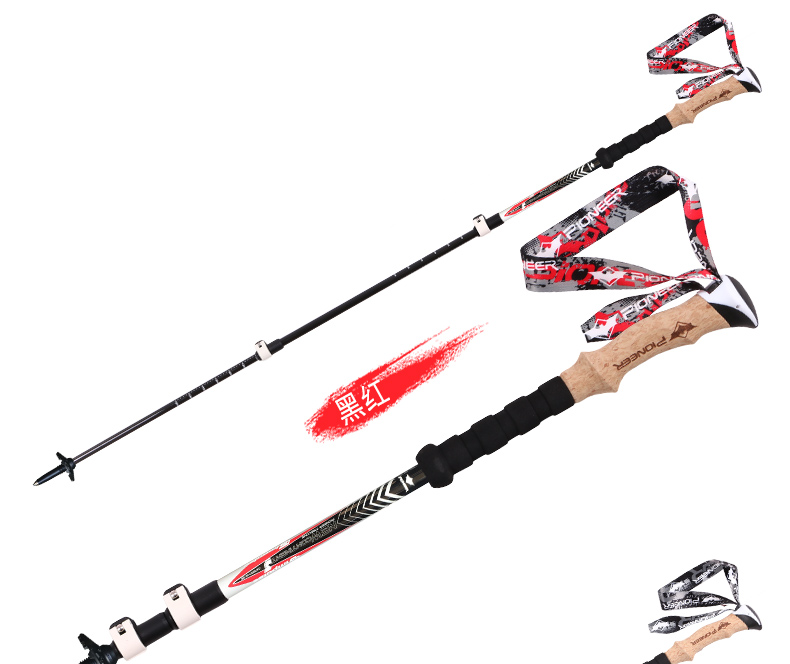 Tiên phong piomeer ngoài trời cầm thẳng trekking cực khóa sợi carbon siêu nhẹ ba phần sản phẩm ngoài trời gậy đi bộ gấp gọn có đèn
