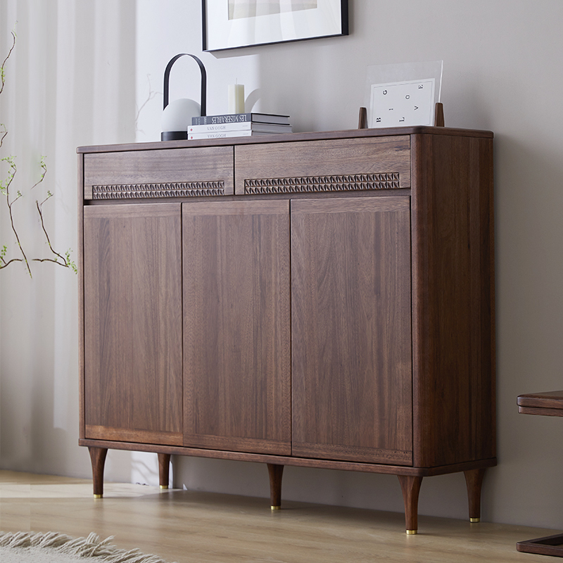 Walnut Solid Wood Shoe Cabinet for Home Entrance, Three-Door/Two-Door Storage Cabinet for Entryway, Foyer, and Living Room Walnut Solid Wood Shoe Cabinet for Home Entrance, Three-Door/Two-Door Storage Cabinet for Entryway, Foyer, and Living Room