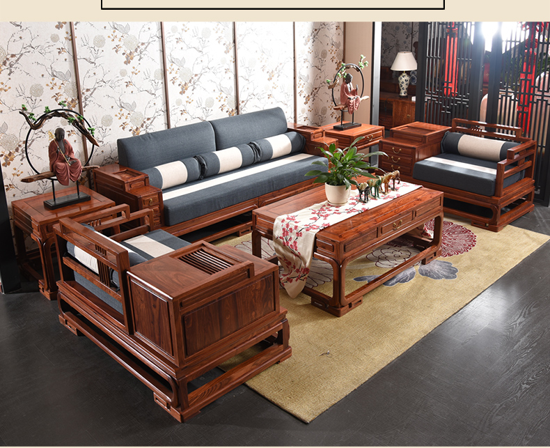 Nội thất phòng khách Youya kết hợp sofa gỗ gụ kết hợp gỗ rắn nội thất TV tủ ngắn tủ mới Trung Quốc Zen - Bộ đồ nội thất nội thất thông minh cho nhà nhỏ