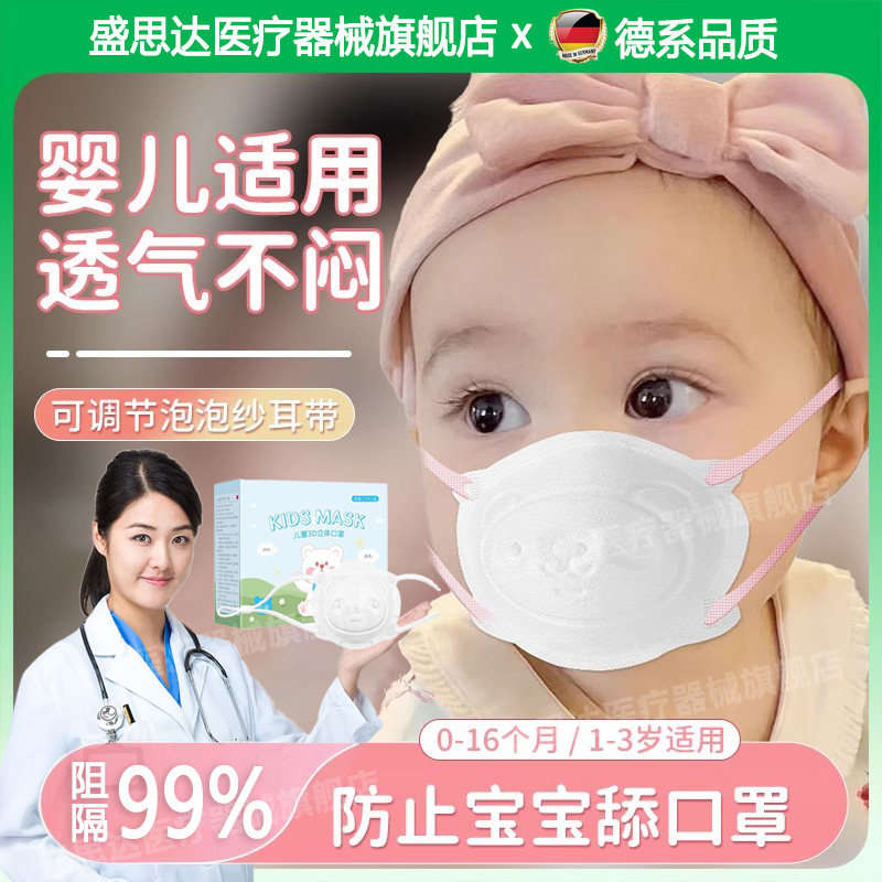 德国婴儿口罩0到6月专用婴幼儿医可调节立体透气口罩外出防护用FQ