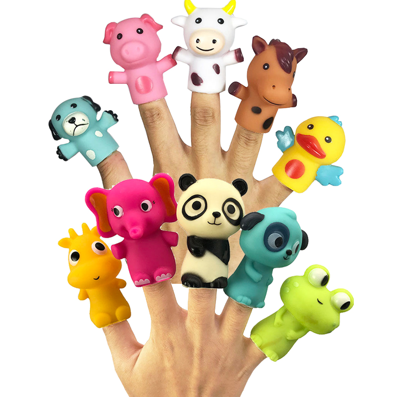 Child Finger Puppets Emulated Soft Silicone Dinosaur Cartoon Animal Ice And Snow Doll Baby Puzzle Interactive Toy Sets