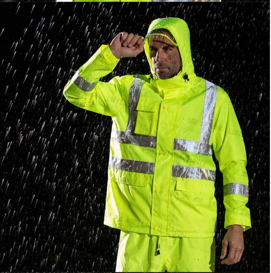 Uncle an's Reflective 3m High-Visibility Split Raincoat with Pvc Waterproof Coating and Foldable Hood Safety Clothing