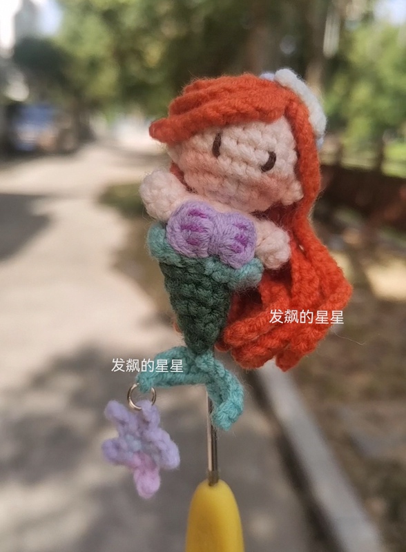 Finished Ariel Mermaid Princess Hand-Crocheted Yarn Doll Backpack Pendant Keychain Birthday Gift