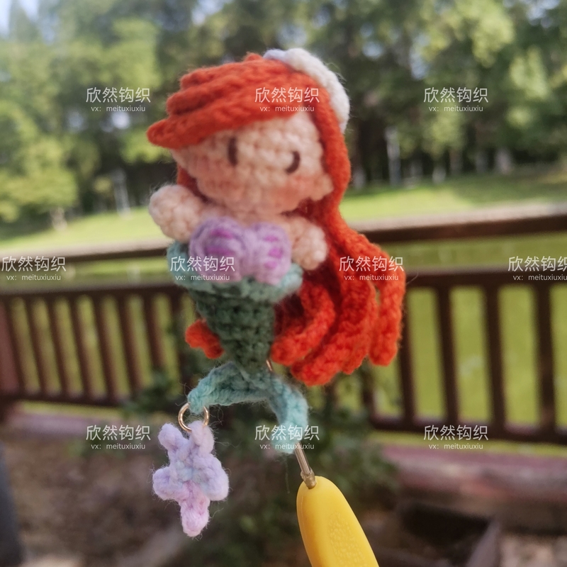 Finished Ariel Mermaid Princess Hand-Crocheted Yarn Doll Backpack Pendant Keychain Birthday Gift