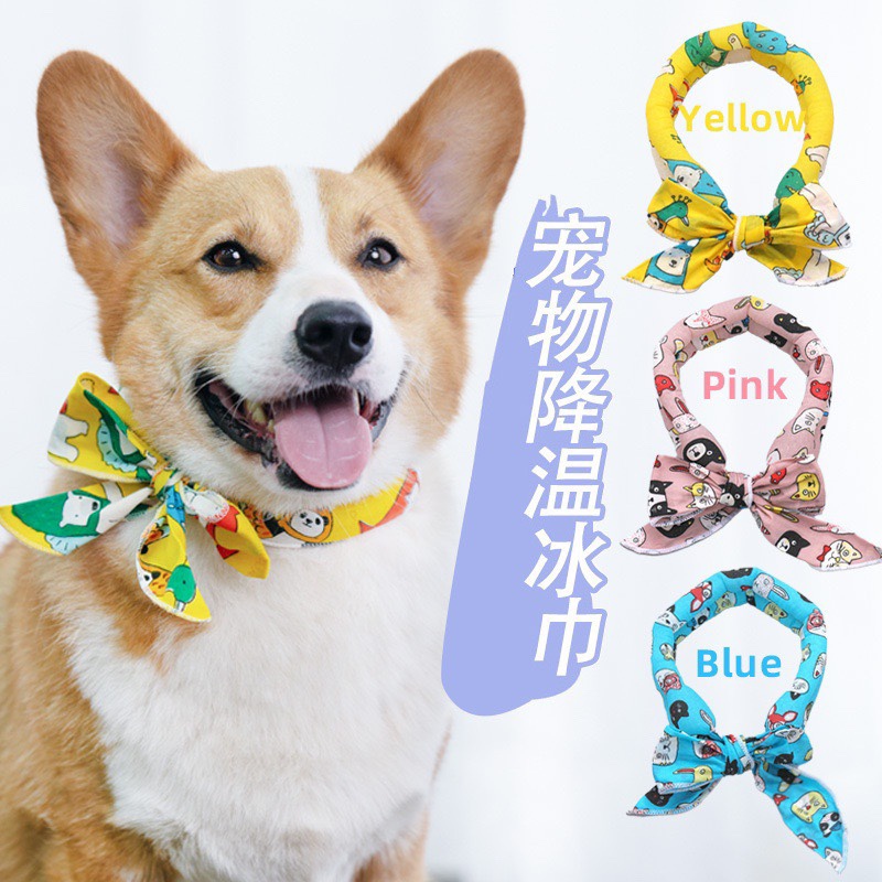 Dog Saliva Towel Summer Cooling Pet Ice Scarf Ice Bib Bow Tie Anti-Heatstroke Cooling Towel Ice Band
