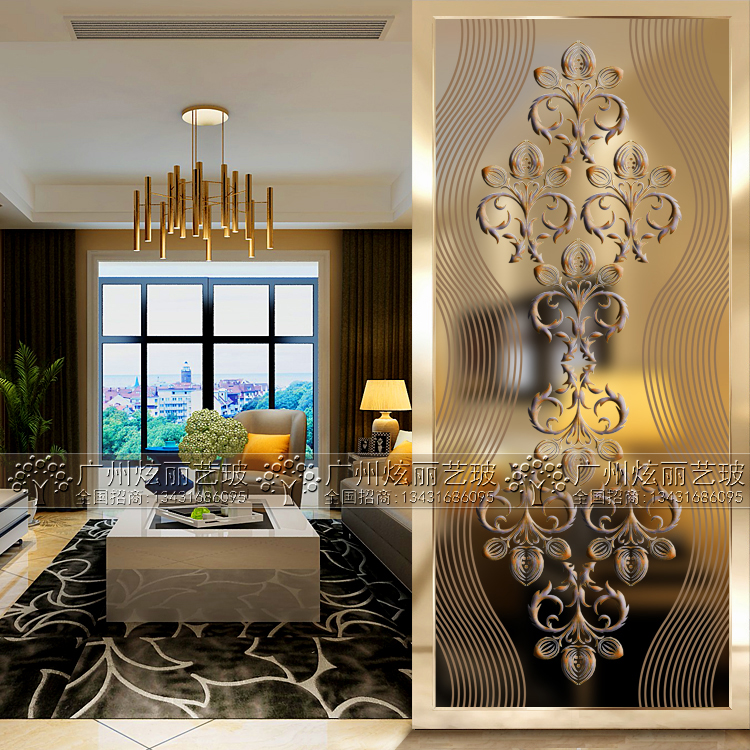 Steel Chemical Art Glass Entrance Living Room Genguan Bifacial Screen Partition Shoe Cabinet Engraving Frosted Transparent Modern Format
