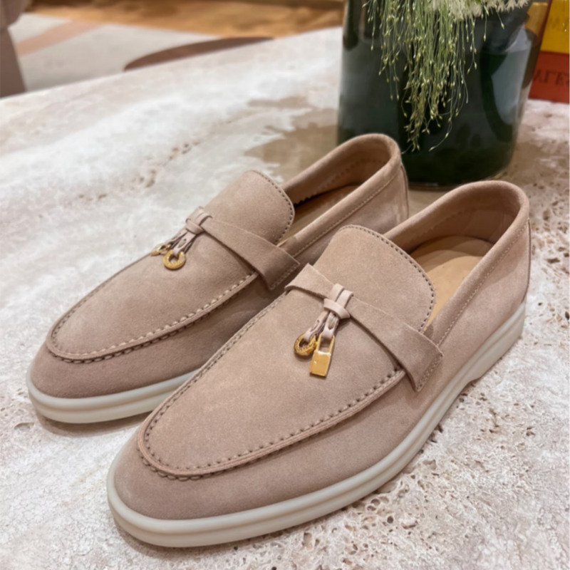 Suede Lp Loafers for Women 2026 New Style Slip-On Casual Flat Tassel Buckle British Style Moccasins for Women