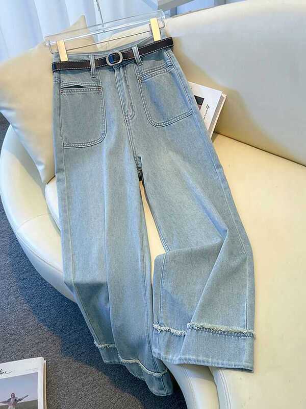Women's Jeans, New Autumn 2026 Style, Petite, Frayed Hem, Loose, Vintage, Cropped Straight-Leg Pants, White Pants