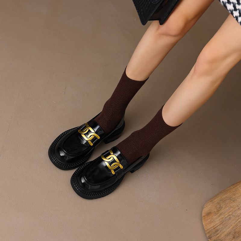 ins is good to wear ~ increase thick sole shoes Englishshoes, one foot, female metal buckle heel
