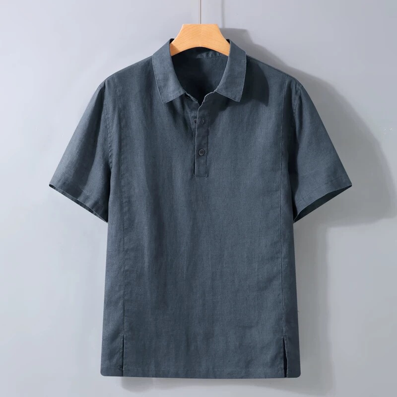 New Chinese-Style Linen Short-Sleeve Polo Shirt for Men, Summer Old Money Style Pullover Shirt, Lightweight and Breathable Cotton-Linen T-Shirt