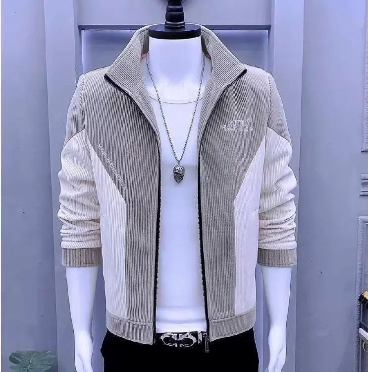 Spring and Autumn Stand Collar Jacket Men's Trendy Slim Fit Coat 2026 New Casual High-End Corduroy Color Block Top Spring and Autumn Stand Collar Jacket Men's Trendy Slim Fit Coat 2026 New Casual High-End Corduroy Color Block Top