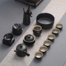 Black pottery Kung Fu tea set Tea maker Household small set Simple cup Modern office creative 6pcs set