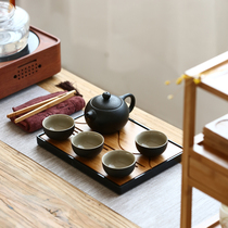 Travel tea set Portable set of Japanese Black pottery Kung Fu tea set Dry bubble table Ceramic office water storage tea tray