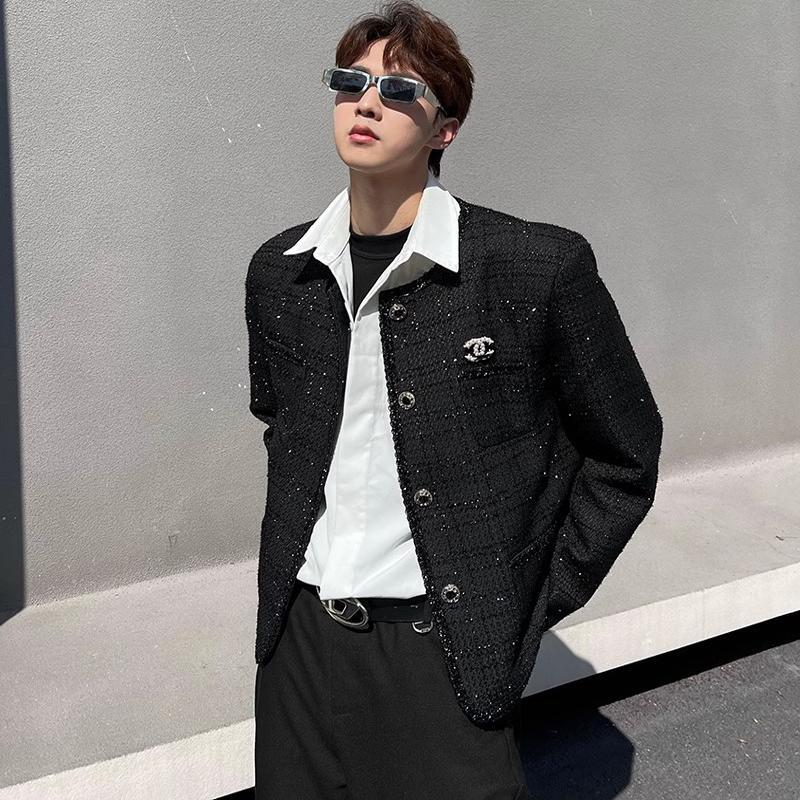 2024 Autumn/Winter New High-End Chanel-Style Jacket for Men, Korean Version, Loose Tweed, Cool Short Jacket for Men