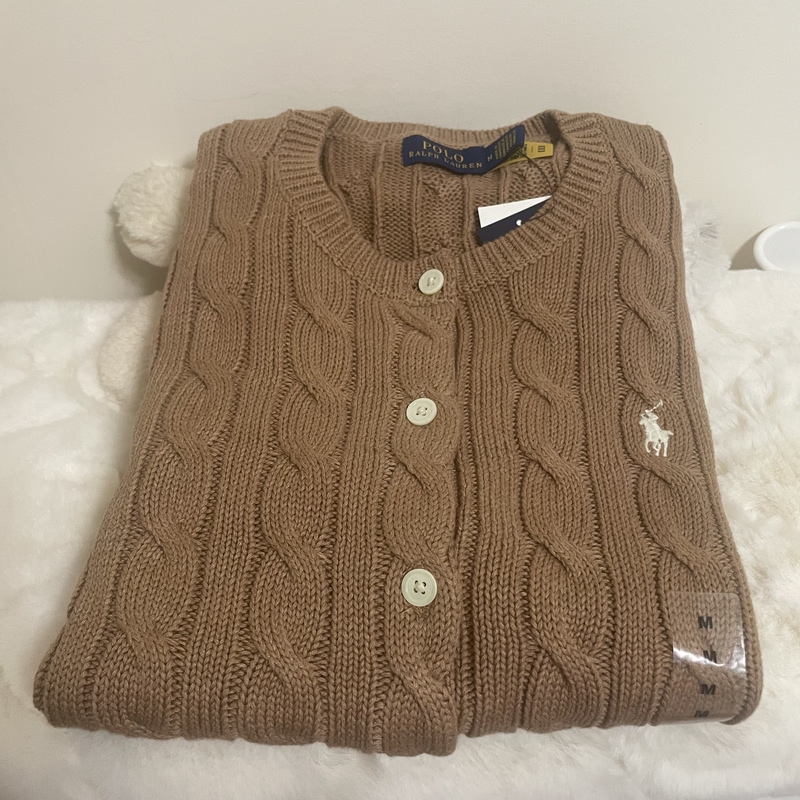 Polo Ralph Lauren Outlet Women's Pure Cotton Embroidered Cable-Knit Long-Sleeve Cardigan Sweater Jacket