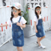 Set 10 dương cô gái cô gái 2 dây đeo denim váy hai mảnh thiết váy mới bộ váy mùa hè váy 7 trẻ em. 