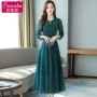 Đầu xuân thu đông 2019 xu hướng váy đầm cạp cao kiểu dáng voan che chân váy váy rộng - Váy dài váy trắng dài qua gối