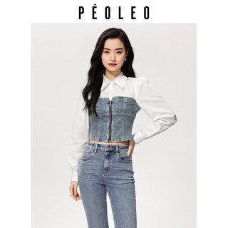 Piaolei spliced ​​denim shirt long-sleeved shirt