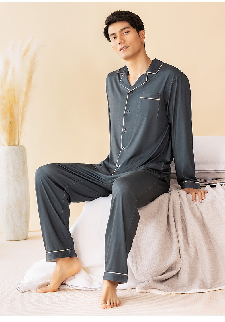 古今 男士春秋款睡衣家居服套装 丝绸质感 图14