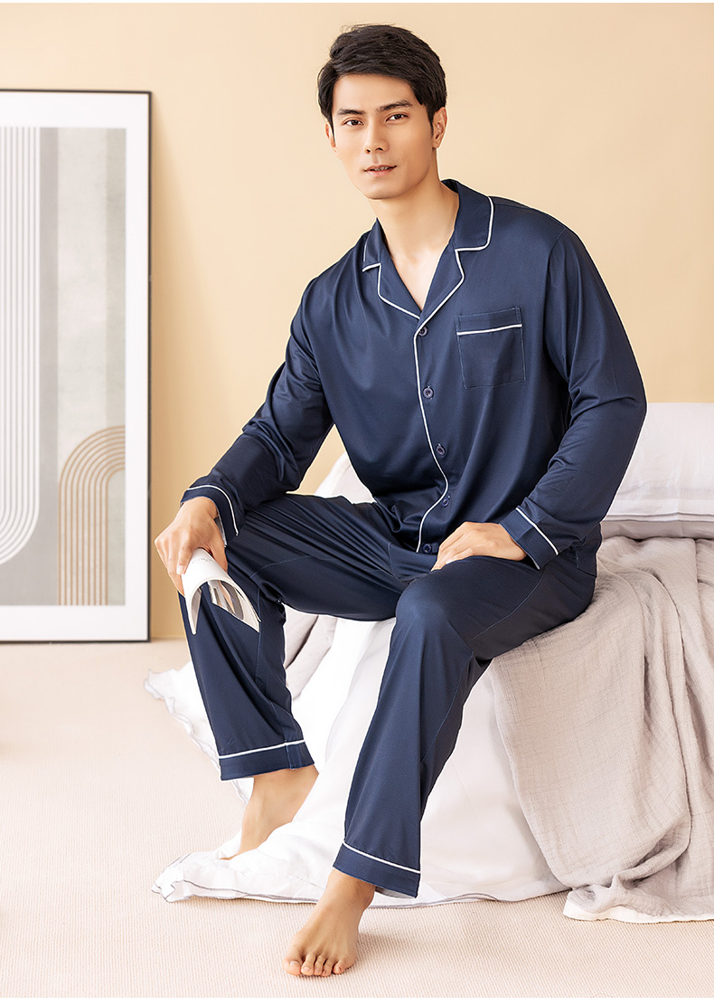 古今 男士春秋款睡衣家居服套装 丝绸质感 图13