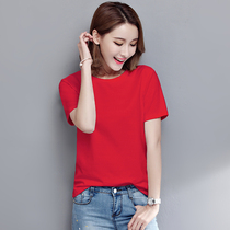 Loose big red short sleeve t-shirt womens summer womens new Korean version Joker cotton top body shirt