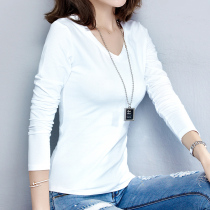 Chicken Heart Collar White base shirt Women Autumn Winter Fairy V-neck T-shirt Long Sleeve Sexy Top Cotton Autumn Clothes Spring