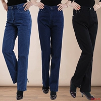 Phụ nữ trung niên ngồi xổm quần jeans mùa xuân và mùa thu Mẹ trung niên eo cao quần thẳng quần XL nữ - Quần jean shop quần áo nữ