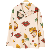 Homewear cotton tops pajamas womens single piece spring and autumn long sleeve cardigan 2022 new autumn winter homewear