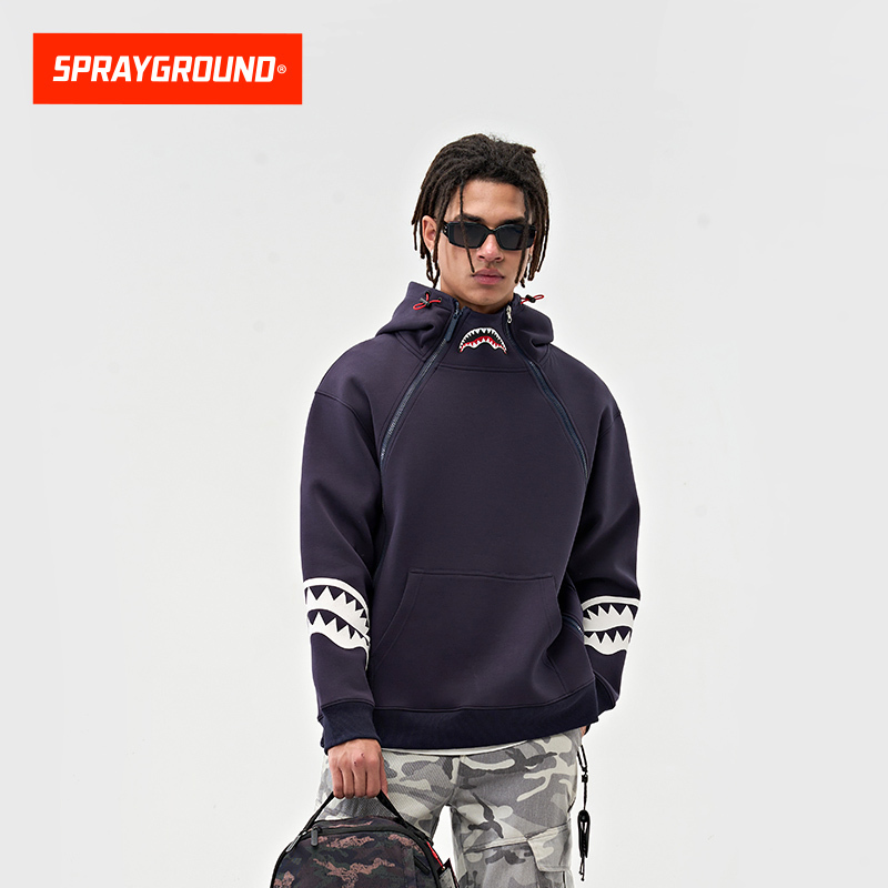 Sprayground Shark Mouth Hooded Double Zipper Astronaut Collar Sweatshirt for Men and Women Spring American Style Hoodie Top Trendy