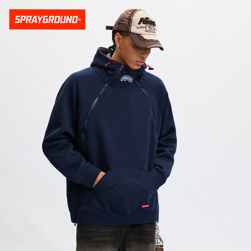 Sprayground Shark Mouth Astronaut Collar Double Zipper Hooded Sweatshirt Men's Spring American Style Trendy Pullover Hoodie