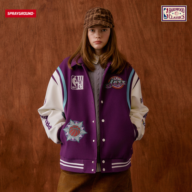 Sprayground丨Nba Hwc Co-Branded Jazz Baseball Uniform Jacket Men's Autumn American-Style Loose Lapel Jacket