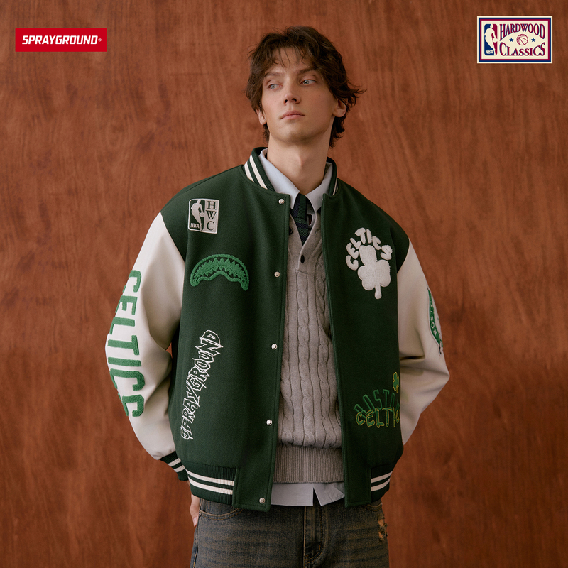 Sprayground丨Nba Hwc Collaboration Celtics Team Baseball Jacket Men's Autumn American-Style Jacket