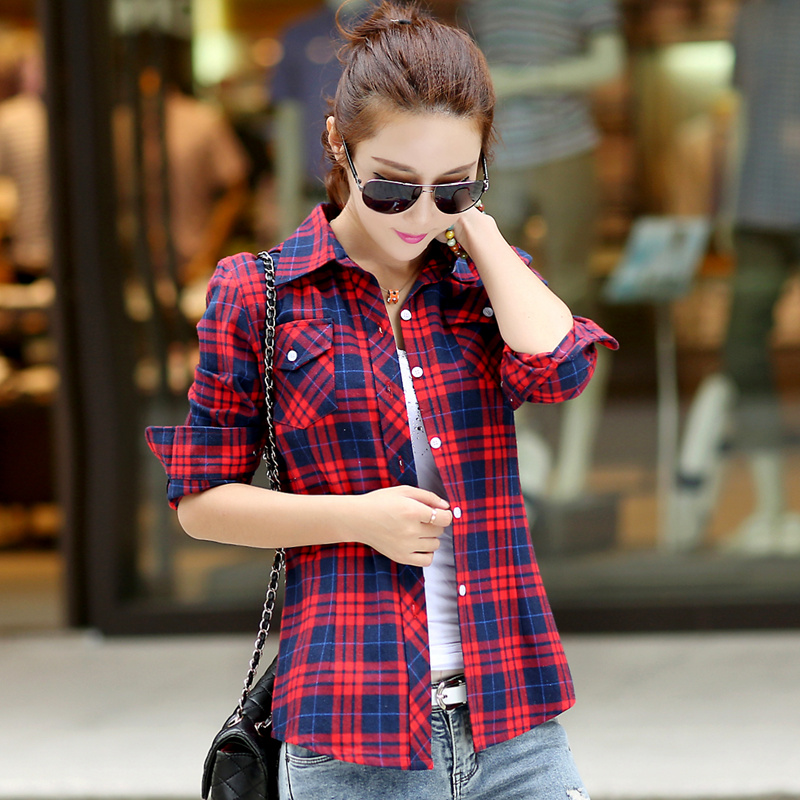 Shirt Woman Long Sleeve Spring Autumn 2022 Short Coat Red Foreign Pie Fashion Long Sleeve Student Foreign Pie Big Size Plaid Shirt