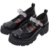 Thick-soled patent leather Japanese college style small size leather shoes summer JK female Mary Jane coarse heel rhinestone retro single shoes