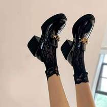 ins giant soft giant comfortable leg length ~ metal buckle leather thick soled leather shoes female high heel British style small leather shoes