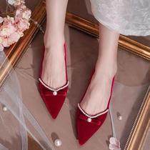 Red high heels wedding shoes with wedding dress 2021 new bridal shoes female pregnant women French niche senior summer