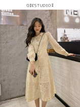 Fat mm light cooked wind dress long tassel romantic sweet doll collar French casual single-breasted skirt women