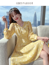 French dress 2021 new design sense female floral chiffon long sleeve slim print cute niche dress